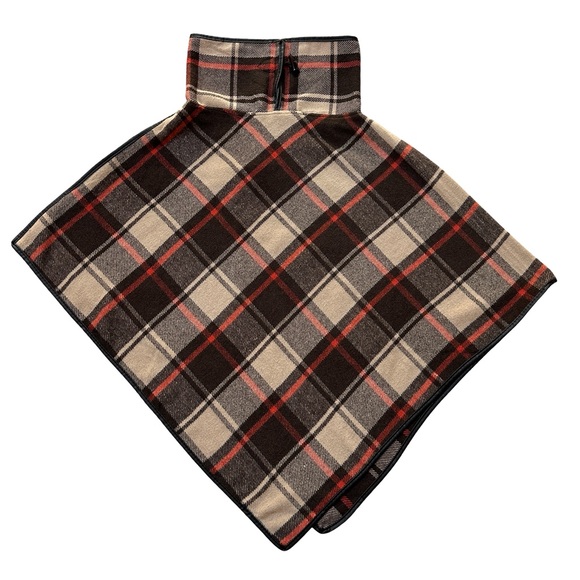 Plaid Poncho with Button Details Brown Beige Orange - Picture 5 of 7